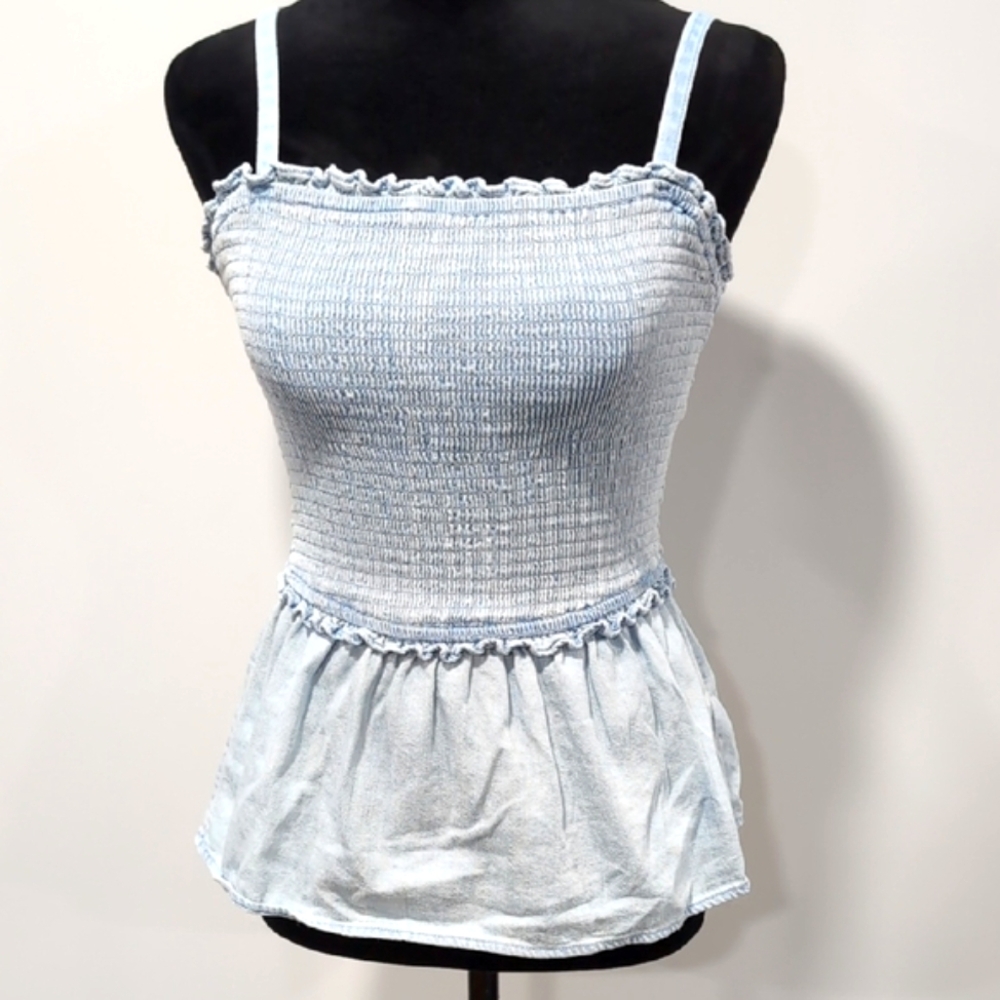 Light Jean Wash Peplum Top